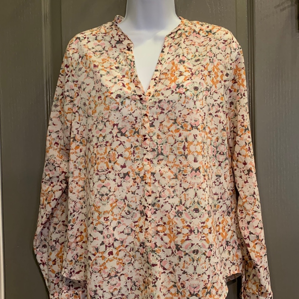 Multicolored V neck neutral long-sleeved blouse-THE LIMITED